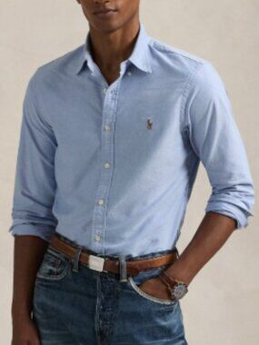 Ralph Lauren Iconic Oxford Blue Slim Fit Button-Down Shirt Pony Logo Size XL